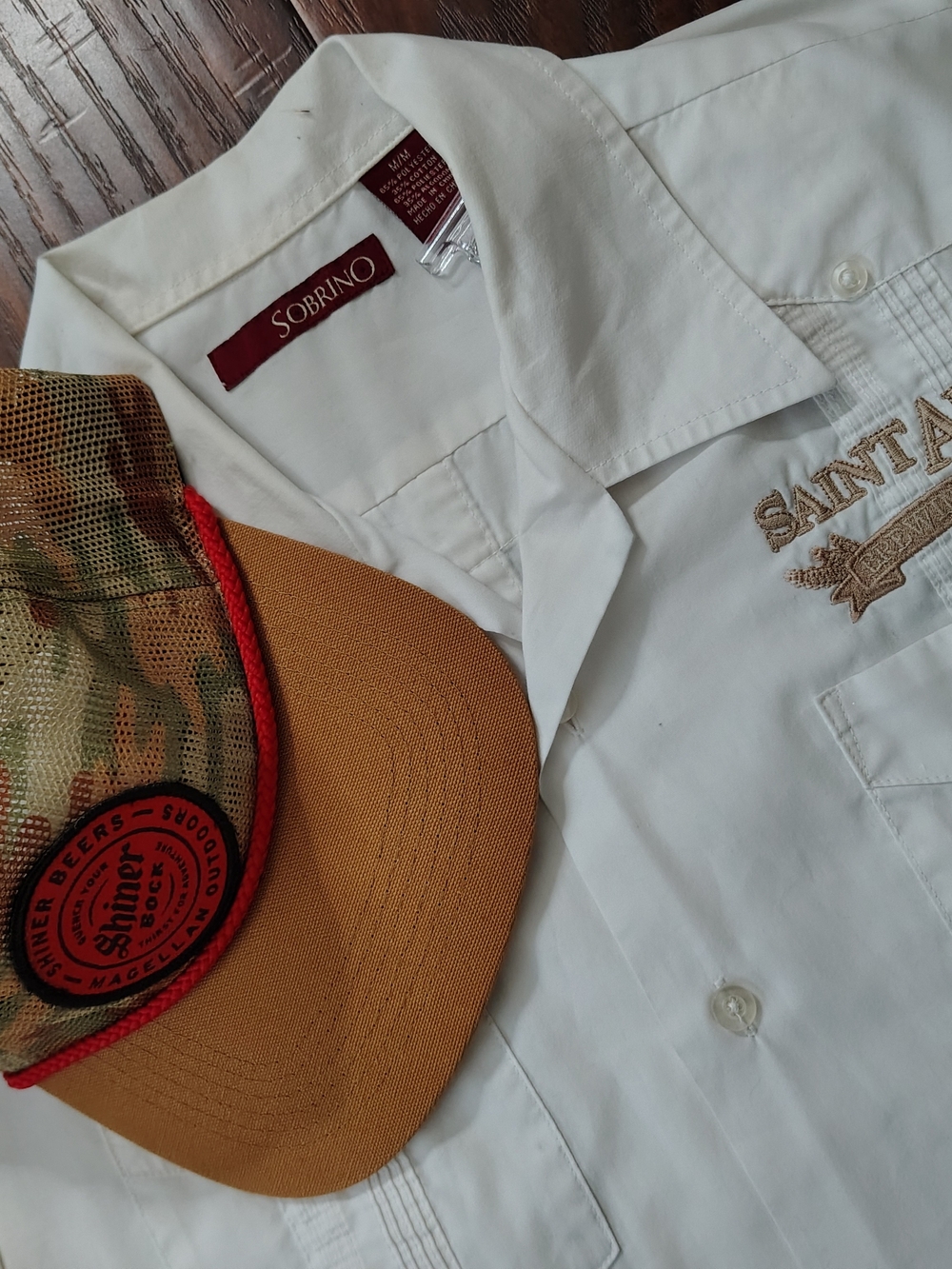 Saint Arnold white guayebera button down shirt Shiner beers snapback hat bundle